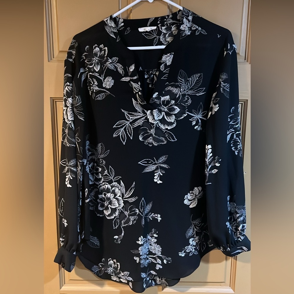 Black Floral Long Sleeve Blouse
